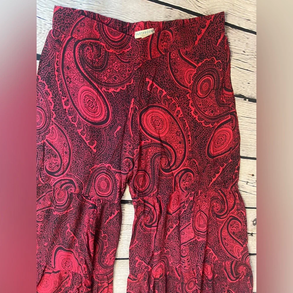 Earthbound Red & Black Paisley Print Pants - Picture 3 of 5
